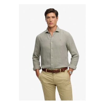 Superdry für Herren. M4011103A Riviera Leinenhemd grün (M), Lässig, Klassisch, Langarm Superdry für Herren. M4011103A Riviera Leinenhemd grün (M), Lässig, Klassisch, Langarm
