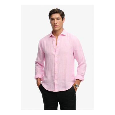 Superdry für Herren. M4011103A Riviera Leinenhemd rosa (L), Lässig, Klassisch, Langarm Superdry für Herren. M4011103A Riviera Leinenhemd rosa (L), Lässig, Klassisch, Langarm