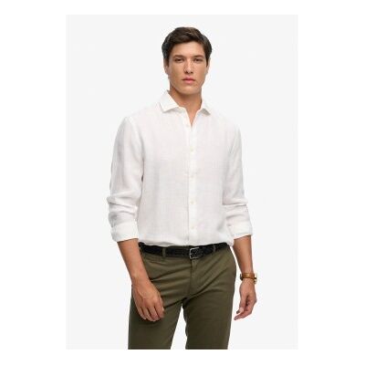 Superdry für Herren. M4011103A Riviera Leinenhemd weiß (L), Lässig, Langarm Superdry für Herren. M4011103A Riviera Leinenhemd weiß (L), Lässig, Langarm