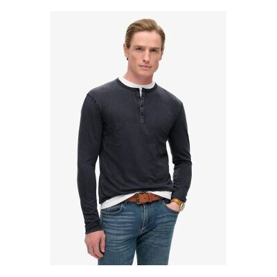 Superdry für Herren. M6010843A Langarm-T-Shirt mit Bäckerkragen navy (M), Lässig, Baumwolle, Marine Superdry für Herren. M6010843A Langarm-T-Shirt mit Bäckerkragen navy (M), Lässig, Baumwolle, Marine