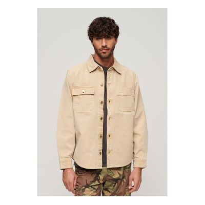 Superdry für Herren. M4010826A Überschüssiges beigefarbenes Leinenüberhemd (M), Lässig, Baumwolle, Langarm Superdry für Herren. M4010826A Überschüssiges beigefarbenes Leinenüberhemd (M), Lässig, Baumwolle, Langarm