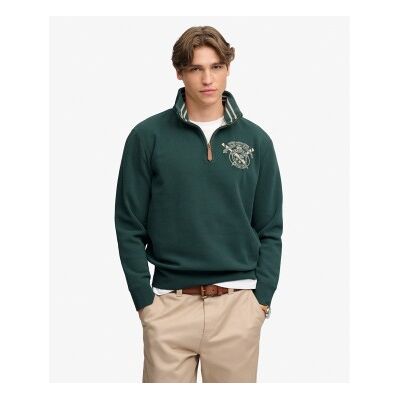 Superdry für Herren. M2014556A Grüner Gothic Varsity Pullover mit halbem Reißverschluss (M), Lässig, Baumwolle, Langarm Superdry für Herren. M2014556A Grüner Gothic Varsity Pullover mit halbem Reißverschluss (M), Lässig, Baumwolle, Langarm