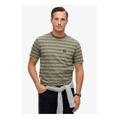 Superdry für Herren. M1012043A Gestreiftes T-Shirt mit grüner Tasche (M), Lässig, Baumwolle, Kurzarm Superdry für Herren. M1012043A Gestreiftes T-Shirt mit grüner Tasche (M), Lässig, Baumwolle, Kurzarm