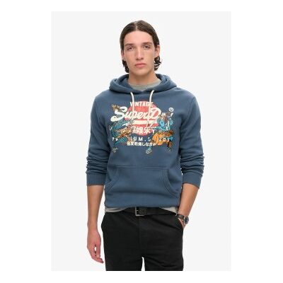 Superdry für Herren. M2013702A Grafisches Kapuzensweatshirt mit Logo Tokyo Vintage blau (M), Lässig, Baumwolle, Nachhaltig Superdry für Herren. M2013702A Grafisches Kapuzensweatshirt mit Logo Tokyo Vintage blau (M), Lässig, Baumwolle, Nachhaltig