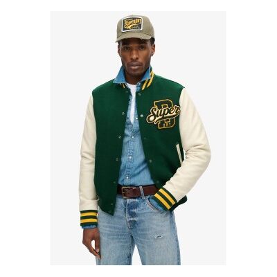 Superdry für Herren. M5011943A Varsity-Bomberjacke aus Wolle grün (L), Lässig, Polyester Superdry für Herren. M5011943A Varsity-Bomberjacke aus Wolle grün (L), Lässig, Polyester