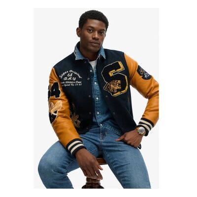 Superdry für Herren. M5012183A Vintage geflickte Varsity Jacke mairno (S), Lässig, Wolle, Marine Superdry für Herren. M5012183A Vintage geflickte Varsity Jacke mairno (S), Lässig, Wolle, Marine