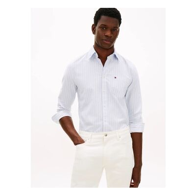 Tommy Hilfiger für Herren. MW0MW39204 Blaues breit gestreiftes Hemd mit normaler Passform (XL), Lässig, Baumwolle, Langarm Tommy Hilfiger für Herren. MW0MW39204 Blaues breit gestreiftes Hemd mit normaler Passform (XL), Lässig, Baumwolle, Langarm