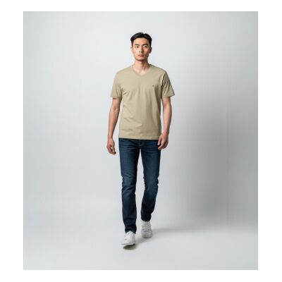 Tommy Hilfiger für Herren. MW0MW39249 T-Shirt mit V-Ausschnitt und gesticktem Logo khaki (L), Lässig, Grün, Baumwolle, Kurzarm Tommy Hilfiger für Herren. MW0MW39249 T-Shirt mit V-Ausschnitt und gesticktem Logo khaki (L), Lässig, Grün, Baumwolle, Kurzarm