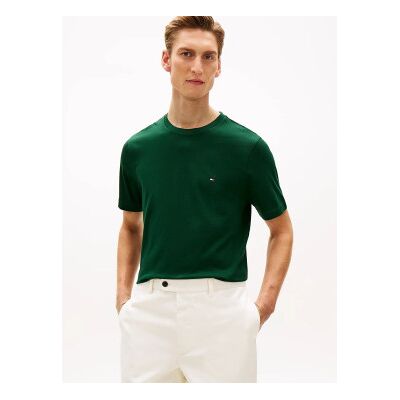 Tommy Hilfiger für Herren. MW0MW39995 T-Shirt mit grünem gesticktem Logo (S), Lässig, Baumwolle, Kurzarm Tommy Hilfiger für Herren. MW0MW39995 T-Shirt mit grünem gesticktem Logo (S), Lässig, Baumwolle, Kurzarm