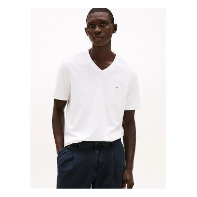 Tommy Hilfiger für Herren. MW0MW39249 Weißes T-Shirt mit V-Ausschnitt (L), Lässig, Baumwolle, Kurzarm Tommy Hilfiger für Herren. MW0MW39249 Weißes T-Shirt mit V-Ausschnitt (L), Lässig, Baumwolle, Kurzarm