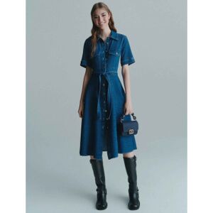 Marella für Damen. 2523226024200 Fagotto Hemdblusenkleid aus Denim (42), Blau, Lässig, Baumwolle, Kurzarm