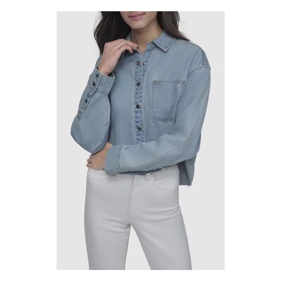 DKNY für Damen. DJ5W2107 Cropp blaues Hemd (L), Lässig, Baumwolle, Langarm DKNY für Damen. DJ5W2107 Cropp blaues Hemd (L), Lässig, Baumwolle, Langarm