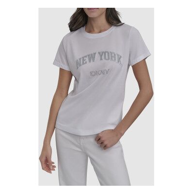 DKNY für Damen. DJ5T1435 NY-T-Shirt weiß (S), Lässig, Baumwolle, Kurzarm DKNY für Damen. DJ5T1435 NY-T-Shirt weiß (S), Lässig, Baumwolle, Kurzarm