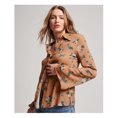 Superdry für Damen. W4010384A Studios siebziger Jahre braunes Hemd (XS), Lässig, Viskose, Langarm Superdry für Damen. W4010384A Studios siebziger Jahre braunes Hemd (XS), Lässig, Viskose, Langarm
