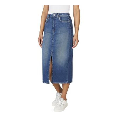 Pepe Jeans für Damen. PL901186IA0 Midirock aus blauem Stretch-Denim-Stoff (XS), Lässig, Baumwolle Pepe Jeans für Damen. PL901186IA0 Midirock aus blauem Stretch-Denim-Stoff (XS), Lässig, Baumwolle