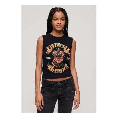 Superdry für Damen. W6011781A Ärmelloses T-shirt mit Strass Tattoo schwarz (S), Lässig, Baumwolle, Ärmellos / Hosenträger Superdry für Damen. W6011781A Ärmelloses T-shirt mit Strass Tattoo schwarz (S), Lässig, Baumwolle, Ärmellos / Hosenträger