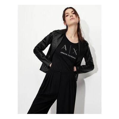 Giorgio Armani A X Armani Exchange für Damen. 8NYB13YNVLZ1200 Mit Öko-Leder gefütterte Jacke mit seitlichem Reißverschluss schwarz (S), Lässig, Polyester, Giorgio Armani A X Armani Exchange für Damen. 8NYB13YNVLZ1200 Mit Öko-Leder gefütterte Jacke mit seitlichem Reißverschluss schwarz (S), Lässig, Polyester,