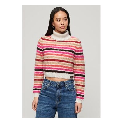 Superdry für Damen. W6110536A Mehrfarbig gestreifter Kurzpullover mit Rollkragen (M), Lässig, Acryl, Langarm Superdry für Damen. W6110536A Mehrfarbig gestreifter Kurzpullover mit Rollkragen (M), Lässig, Acryl, Langarm