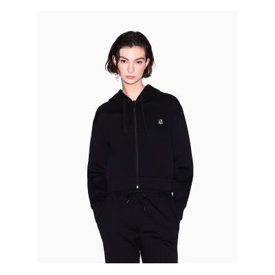 Giorgio Armani A X Armani Exchange für Damen. XW000822AF10818UC001 Icon kurzes Kapuzensweatshirt schwarz (L), Lässig, Baumwolle Giorgio Armani A X Armani Exchange für Damen. XW000822AF10818UC001 Icon kurzes Kapuzensweatshirt schwarz (L), Lässig, Baumwolle