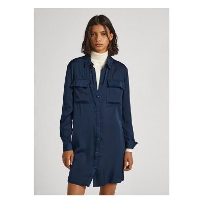 Pepe Jeans für Damen. PL953403 Itziar Kleid navy (M), Lässig, Polyester, Langarm, Marine Pepe Jeans für Damen. PL953403 Itziar Kleid navy (M), Lässig, Polyester, Langarm, Marine