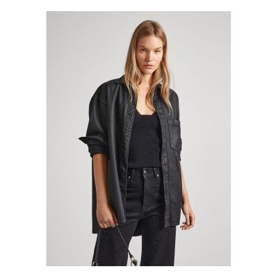 Pepe Jeans für Damen. PL304729 Alix Beschichtetes Überhemd schwarz (L), Lässig, Baumwolle, Langarm Pepe Jeans für Damen. PL304729 Alix Beschichtetes Überhemd schwarz (L), Lässig, Baumwolle, Langarm