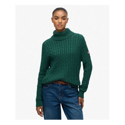 Superdry für Damen. W6110614A Grüner Slouchy Cable Rollkragen Pullover (M), Lässig, Baumwolle, Langarm Superdry für Damen. W6110614A Grüner Slouchy Cable Rollkragen Pullover (M), Lässig, Baumwolle, Langarm