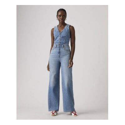 Levi's für Damen. 0002R-0001 Leichter Jumpsuit aus blauem Denim mit weitem Bein (26), Lässig, Baumwolle, Ärmellos / Hosenträger Levi's für Damen. 0002R-0001 Leichter Jumpsuit aus blauem Denim mit weitem Bein (26), Lässig, Baumwolle, Ärmellos / Hosenträger
