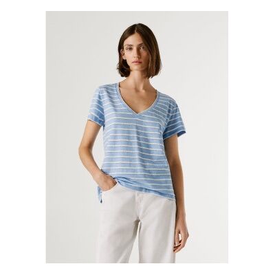 Pepe Jeans für Damen. PL5000121 Megan Gestreiftes T-shirt blau (XL), Lässig, Baumwolle, Leinen, Kurzarm Pepe Jeans für Damen. PL5000121 Megan Gestreiftes T-shirt blau (XL), Lässig, Baumwolle, Leinen, Kurzarm