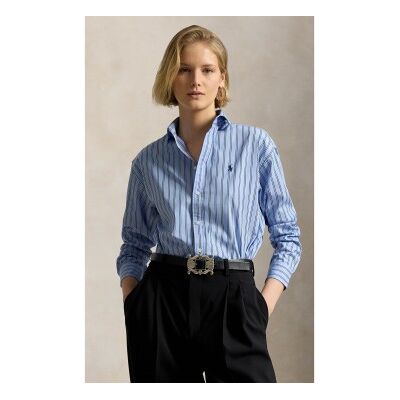 Polo Ralph Lauren für Damen. 211910743514 Blaues Baumwollhemd mit Streifen, Relaxed Fit (M), Lässig, Baumwolle, Langarm Polo Ralph Lauren für Damen. 211910743514 Blaues Baumwollhemd mit Streifen, Relaxed Fit (M), Lässig, Baumwolle, Langarm