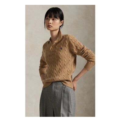 Polo Ralph Lauren für Damen. 211972132002 Braunes Polo-Shirt aus Wolle und Kaschmir (M), Beige, Lässig, Langarm Polo Ralph Lauren für Damen. 211972132002 Braunes Polo-Shirt aus Wolle und Kaschmir (M), Beige, Lässig, Langarm