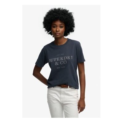 Superdry für Damen. W1011853C T-Shirt Luxe in Marineblau (XS), Lässig, Baumwolle, Kurzarm Superdry für Damen. W1011853C T-Shirt Luxe in Marineblau (XS), Lässig, Baumwolle, Kurzarm