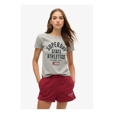 Superdry für Damen. W1011604A Graues, figurbetontes T-Shirt mit Aufdruck von Athletic (M), Lässig, Baumwolle, Kurzarm Superdry für Damen. W1011604A Graues, figurbetontes T-Shirt mit Aufdruck von Athletic (M), Lässig, Baumwolle, Kurzarm