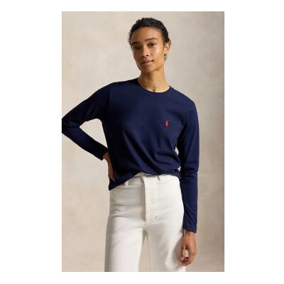 Polo Ralph Lauren für Damen. 211B14604005 T-Shirt in Classic Fit aus marineblauem Baumwollstrick (S), Lässig, Baumwolle, Langarm Polo Ralph Lauren für Damen. 211B14604005 T-Shirt in Classic Fit aus marineblauem Baumwollstrick (S), Lässig, Baumwolle, Langarm