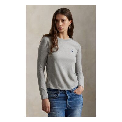 Polo Ralph Lauren für Damen. 211B14604003 Graues T-Shirt aus Baumwollstrick in klassischer Passform (M), Lässig, Baumwolle, Langarm Polo Ralph Lauren für Damen. 211B14604003 Graues T-Shirt aus Baumwollstrick in klassischer Passform (M), Lässig, Baumwolle, Langarm