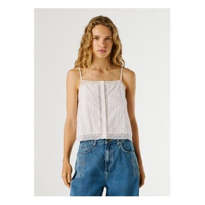 Pepe Jeans für Damen. PL3051377 Weißes Daola-Oberteil (XL), Lässig, Baumwolle, Ärmellos / Hosenträger Pepe Jeans für Damen. PL3051377 Weißes Daola-Oberteil (XL), Lässig, Baumwolle, Ärmellos / Hosenträger