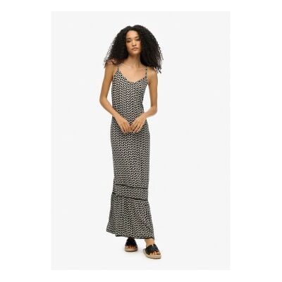 Superdry für Damen. W8011955A Schwarzes langes Trägerkleid (S), Lässig, Viskose, Ärmellos / Hosenträger Superdry für Damen. W8011955A Schwarzes langes Trägerkleid (S), Lässig, Viskose, Ärmellos / Hosenträger