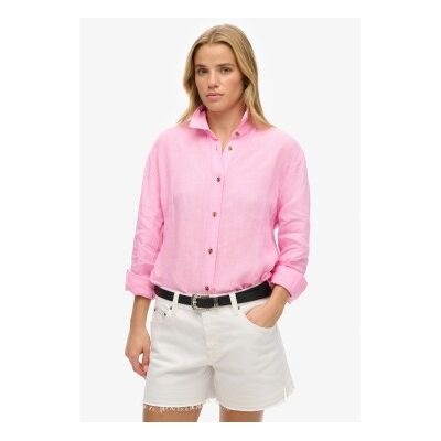 Superdry für Damen. W4010463A Lässiges Leinenhemd im Boyfriend-Schnitt in Rosa (S), Langarm Superdry für Damen. W4010463A Lässiges Leinenhemd im Boyfriend-Schnitt in Rosa (S), Langarm
