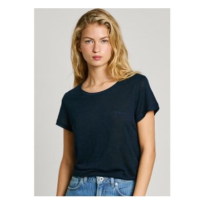 Pepe Jeans für Damen. PL506049 Kurzarm-T-Shirt ?Megan? in Marineblau (L), Lässig, Baumwolle, Nachhaltig Pepe Jeans für Damen. PL506049 Kurzarm-T-Shirt ?Megan? in Marineblau (L), Lässig, Baumwolle, Nachhaltig