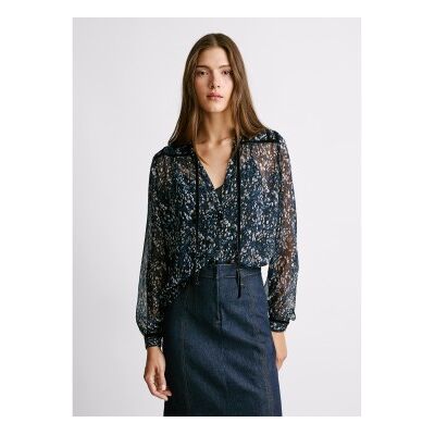 Pepe Jeans für Damen. PL3051292 Schwarze Moana-Bluse (L), Lässig, Polyester, Langarm Pepe Jeans für Damen. PL3051292 Schwarze Moana-Bluse (L), Lässig, Polyester, Langarm