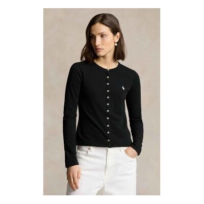 Polo Ralph Lauren für Damen. 211941175002 Elastische Piqué-Strickjacke aus schwarzer Baumwolle (XS), Lässig Polo Ralph Lauren für Damen. 211941175002 Elastische Piqué-Strickjacke aus schwarzer Baumwolle (XS), Lässig