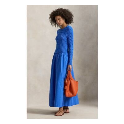 Polo Ralph Lauren für Damen. 211A96349002 Blaues Baumwollkleid mit Achter-Muster (S), Lässig, Baumwolle, Langarm Polo Ralph Lauren für Damen. 211A96349002 Blaues Baumwollkleid mit Achter-Muster (S), Lässig, Baumwolle, Langarm