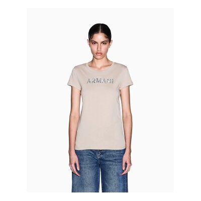 Giorgio Armani A X Armani Exchange für Damen. XW002106AF10356U6223 Beigefarbenes T-Shirt mit schmaler Passform (XL), Lässig, Baumwolle, Kurzarm Giorgio Armani A X Armani Exchange für Damen. XW002106AF10356U6223 Beigefarbenes T-Shirt mit schmaler Passform (XL), Lässig, Baumwolle, Kurzarm