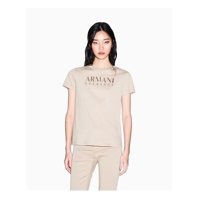 Giorgio Armani A X Armani Exchange für Damen. XW002294AF17172U6223 Einfaches beigefarbenes T-Shirt (M), Lässig, Baumwolle, Kurzarm Giorgio Armani A X Armani Exchange für Damen. XW002294AF17172U6223 Einfaches beigefarbenes T-Shirt (M), Lässig, Baumwolle, Kurzarm