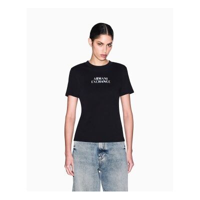 Giorgio Armani A X Armani Exchange für Damen. XW002324AF10356UC001 T-Shirt mit regulärer Passform aus klassischem schwarzem Baumwolljersey (S), Lässig, Bau Giorgio Armani A X Armani Exchange für Damen. XW002324AF10356UC001 T-Shirt mit regulärer Passform aus klassischem schwarzem Baumwolljersey (S), Lässig, Bau