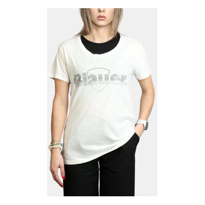 Blauer für Damen. 25SBLDH02372 Graham weißes Glitzer-T-Shirt (M), Lässig, Baumwolle, Kurzarm Blauer für Damen. 25SBLDH02372 Graham weißes Glitzer-T-Shirt (M), Lässig, Baumwolle, Kurzarm