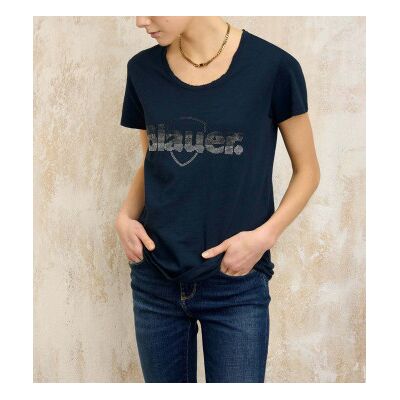 Blauer für Damen. 25SBLDH02372 Graham navy glitzer t-shirt (S), Lässig, Baumwolle, Kurzarm, Marine Blauer für Damen. 25SBLDH02372 Graham navy glitzer t-shirt (S), Lässig, Baumwolle, Kurzarm, Marine