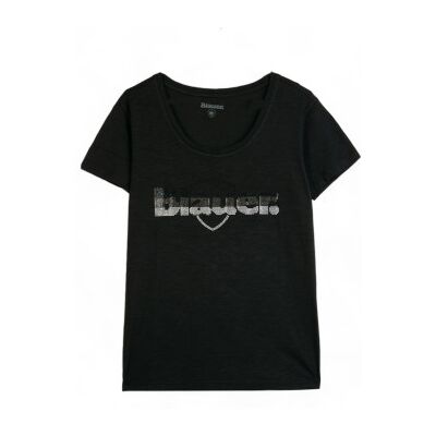 Blauer für Damen. 24SBLDH02335 Schwarzes Glitzer-Degradé-T-Shirt (XS), Lässig, Baumwolle, Kurzarm Blauer für Damen. 24SBLDH02335 Schwarzes Glitzer-Degradé-T-Shirt (XS), Lässig, Baumwolle, Kurzarm