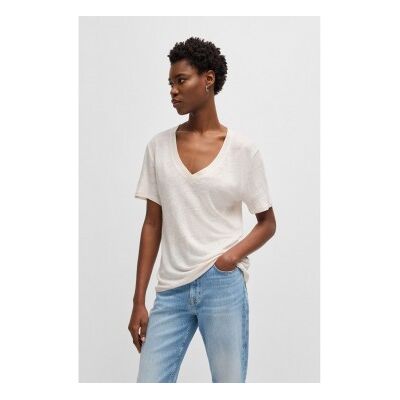 Boss für Damen. 50538645 Ela beige T-Shirt (S), Lässig, Baumwolle, Kurzarm Boss für Damen. 50538645 Ela beige T-Shirt (S), Lässig, Baumwolle, Kurzarm