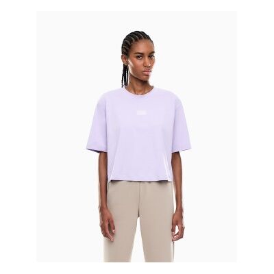 EA7 für Damen. 7W001008_AF19935 Baumwoll-Strick-T-Shirt mit lilafarbenem Logo (M), Lässig, Flieder, Baumwolle, Kurzarm EA7 für Damen. 7W001008_AF19935 Baumwoll-Strick-T-Shirt mit lilafarbenem Logo (M), Lässig, Flieder, Baumwolle, Kurzarm