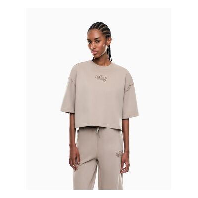 EA7 für Damen. 7W000970_AF20758 Beiges Logo Series T-Shirt aus Baumwollmischung (M), Lässig, Baumwolle, Langarm EA7 für Damen. 7W000970_AF20758 Beiges Logo Series T-Shirt aus Baumwollmischung (M), Lässig, Baumwolle, Langarm